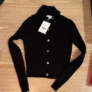 Lafayette 148 New York Black Ribbed Cardigan